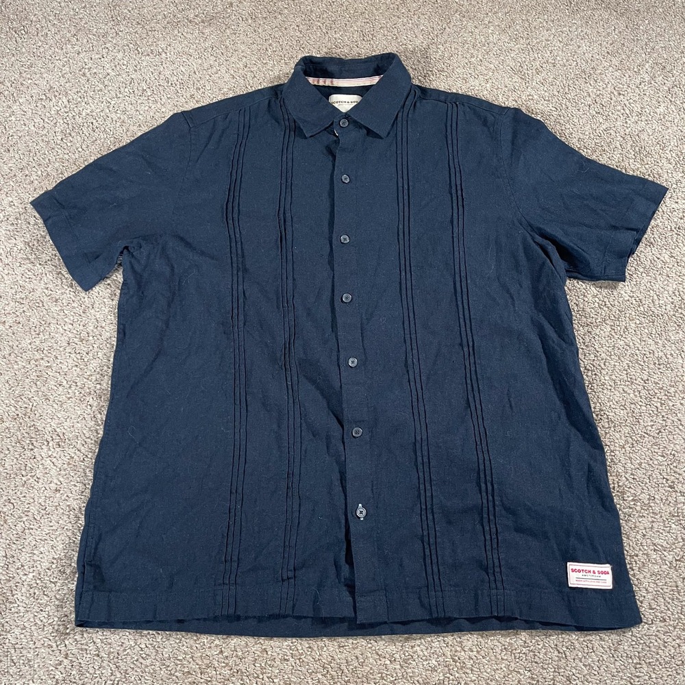 Scotch & Soda Men's Shirt Linen Blend Short Sleeve Coastal L Blue
